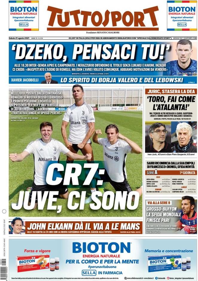 prima pagina tuttosport 21 agosto