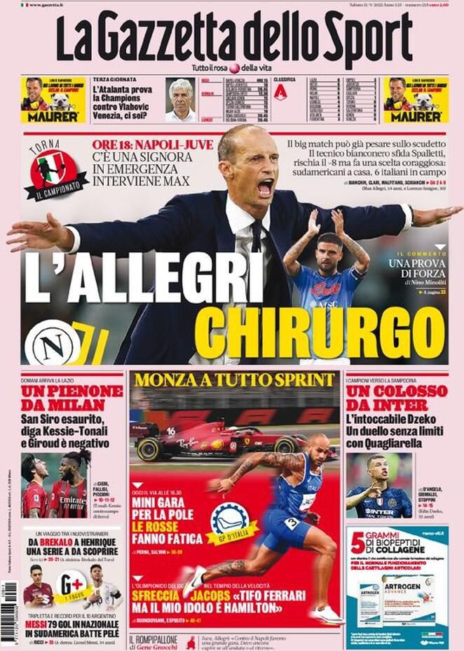 prima gazzetta dello sport 11 settembre