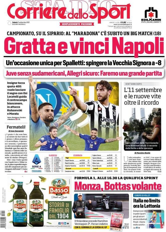 prima pagina corriere dello sport 11 settembre