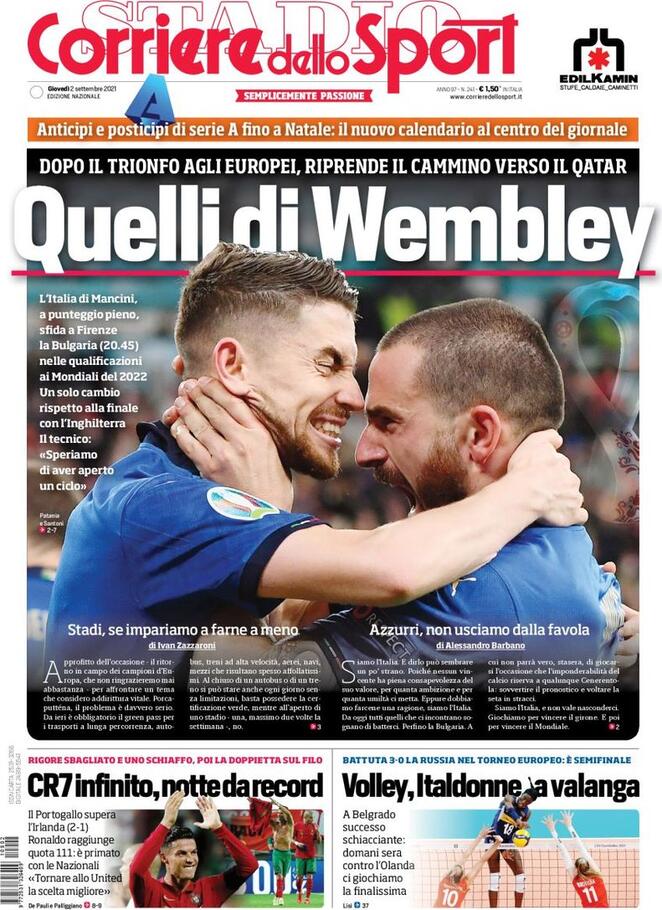 prima pagina corriere dello sport 2 settembre