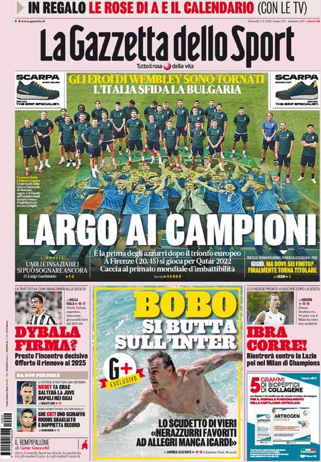 prima pagina gazzetta dello sport 2 settembre
