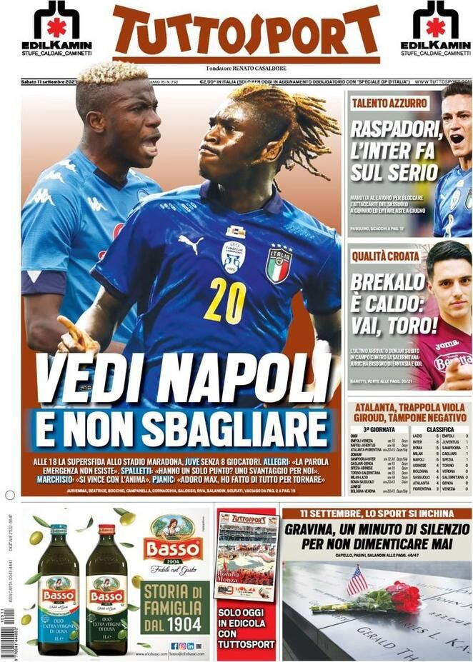prima pagina tuttosport 11 setttembre