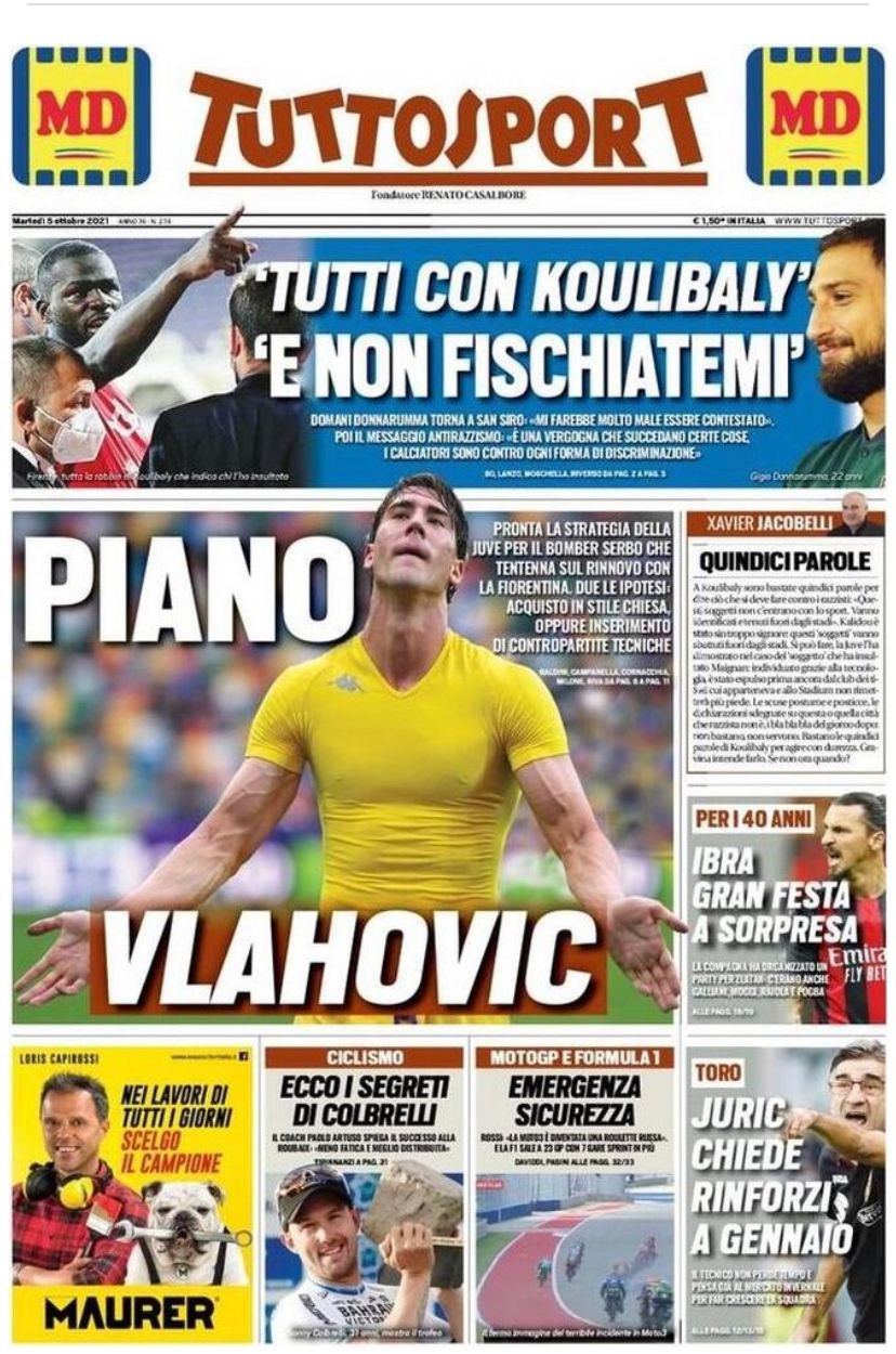 prima pagina tuttosport 5 ottobre 2021