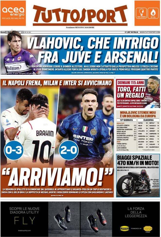 tuttosport 2 dicembre