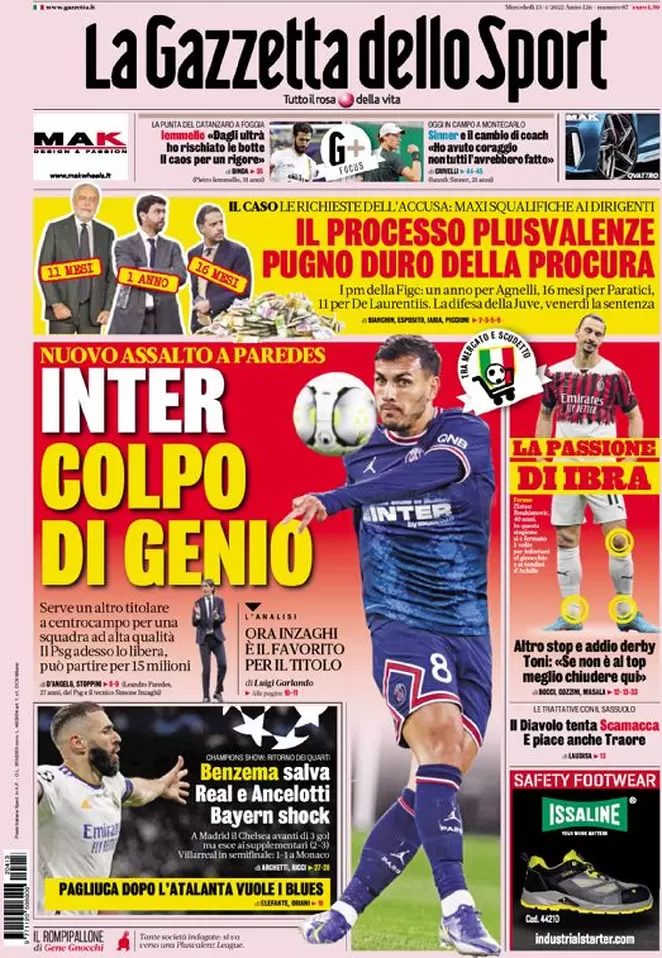 Le prime pagine dei principali quotidiani sportivi – 13 aprile 23 la gazzetta dello sport 051702245
