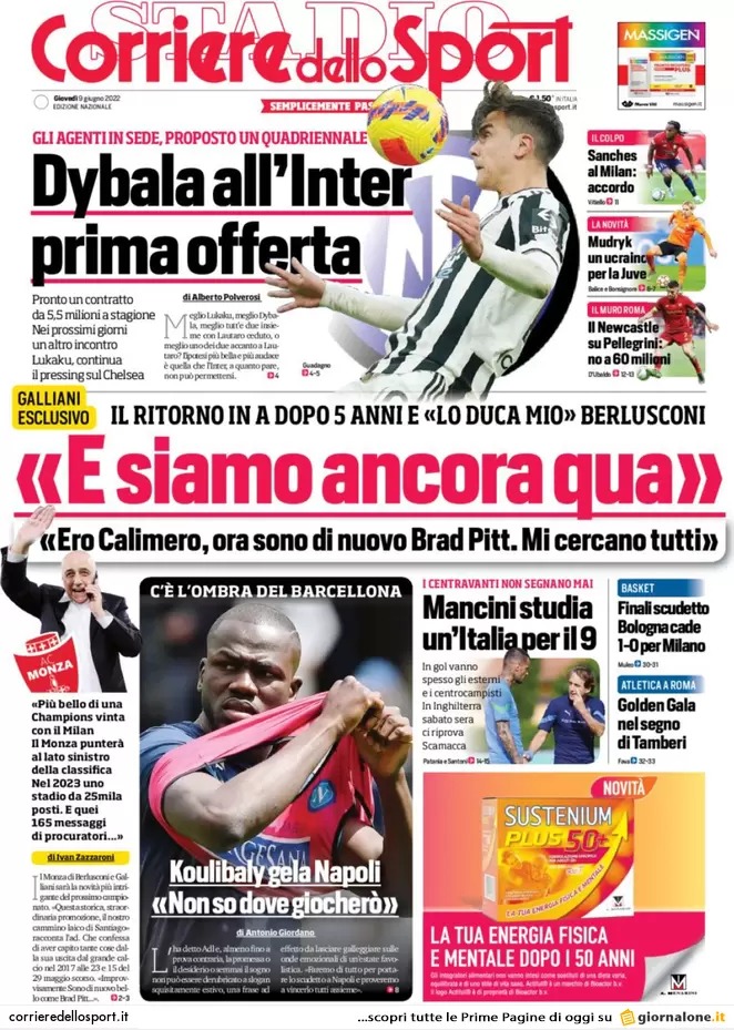 Le prime pagine dei principali quotidiani sportivi – 9 giugno 23 WhatsApp Image 2022 06 09 at 07.51.55