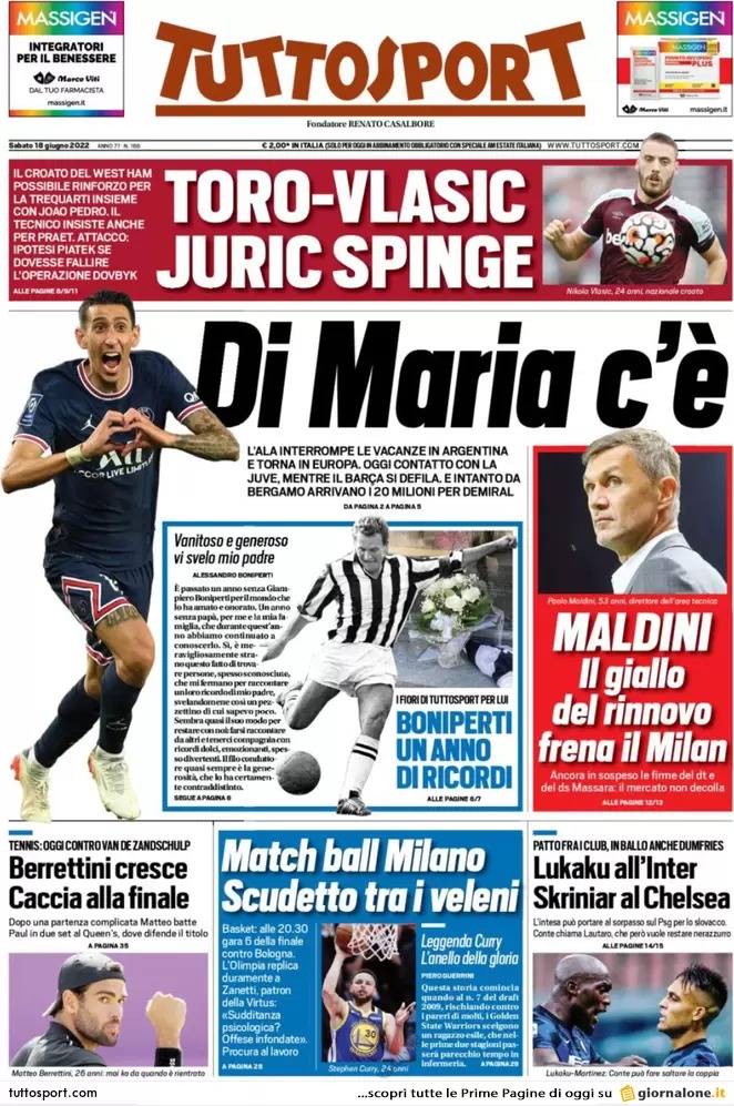 Le prime pagine dei principali quotidiani sportivi – 18 giugno 24 WhatsApp Image 2022 06 18 at 07.47.43