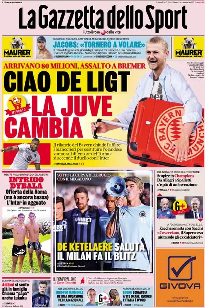 Le prime pagine dei principali quotidiani sportivi – 18 luglio 22 WhatsApp Image 2022 07 18 at 07.47.09