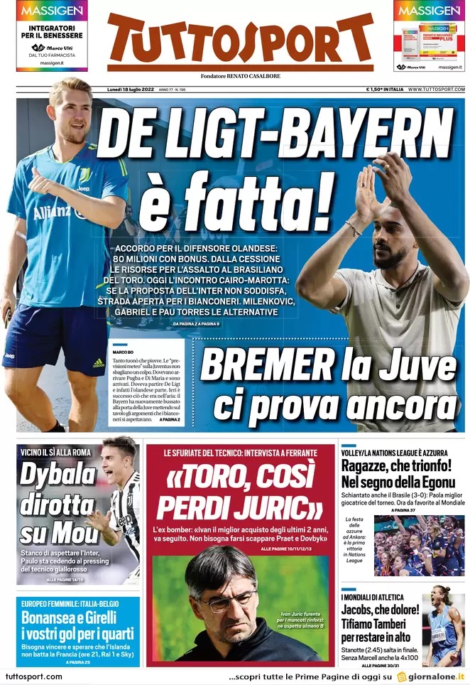 Le prime pagine dei principali quotidiani sportivi – 18 luglio 24 WhatsApp Image 2022 07 18 at 07.47.50