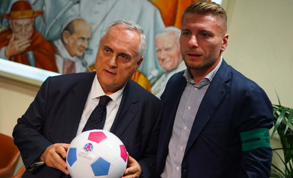 Partita per la pace, Lotito e Immobile: «Maradona colpito dalla Lazio e dai suoi valori. Un'ispirazione» 1 Immobile Lotito 2