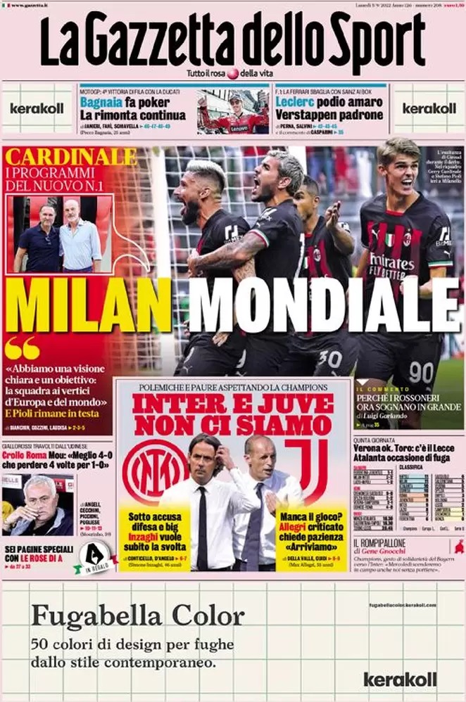 Le prime pagine dei principali quotidiani sportivi – 5 settembre 22 WhatsApp Image 2022 09 05 at 07.43.07