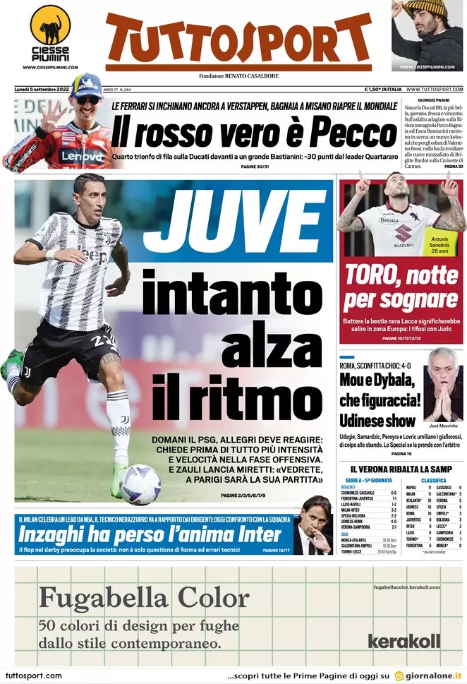 Le prime pagine dei principali quotidiani sportivi – 5 settembre 24 WhatsApp Image 2022 09 05 at 07.43.43