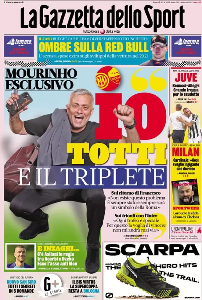 Le prime pagine dei principali quotidiani sportivi - 30 settembre 22 image 30