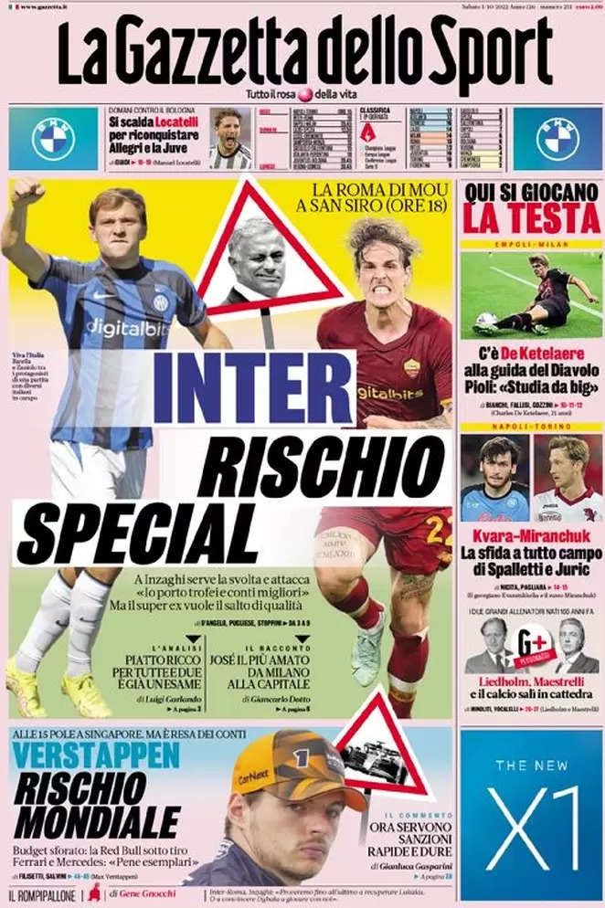 Le prime pagine dei principali quotidiani sportivi - 1 ottobre 22 WhatsApp Image 2022 10 01 at 07.47.21