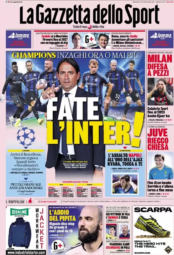 Le prime pagine dei principali quotidiani sportivi - 4 ottobre 22 WhatsApp Image 2022 10 04 at 07.52.00