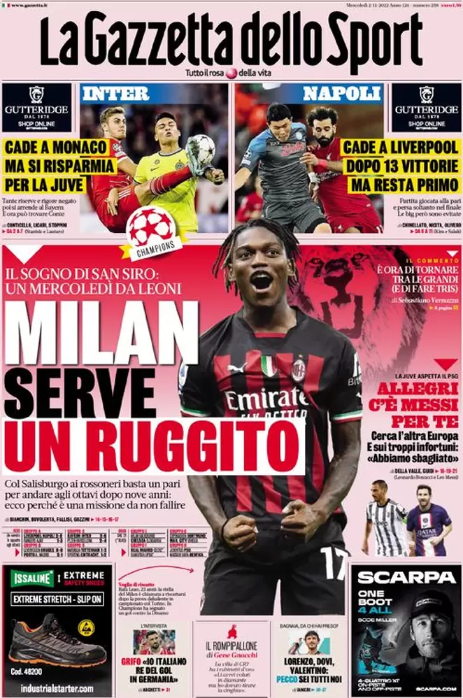 Le prime pagine dei principali quotidiani sportivi - 2 novembre 23 gds 2 novembre