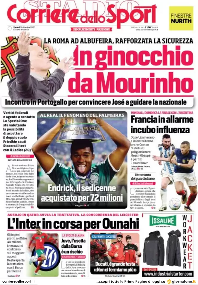 Le prime pagine dei principali quotidiani sportivi – 16 dicembre 22 cds 16 dicembre
