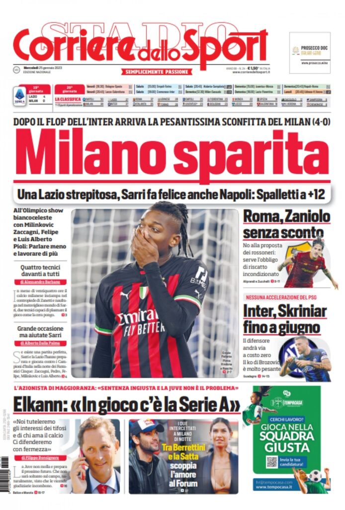 Le prime pagine dei principali quotidiani sportivi – 25 gennaio 24 WhatsApp Image 2023 01 25 at 07.31.02