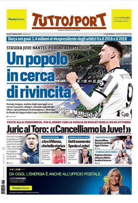 Le prime pagine dei principali quotidiani sportivi - 16 febbraio 23 WhatsApp Image 2023 02 16 at 07.53.21
