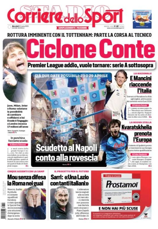 Le prime pagine dei principali quotidiani sportivi - 22 marzo 23 WhatsApp Image 2023 03 22 at 07.10.37
