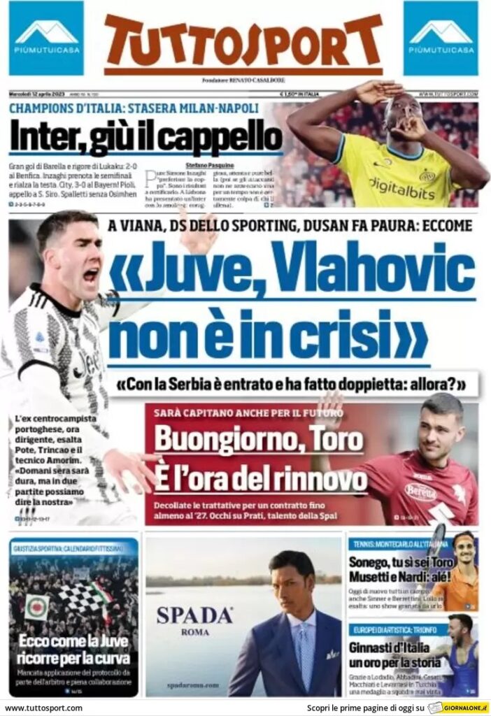 Le prime pagine dei principali quotidiani sportivi - 12 aprile 24 WhatsApp Image 2023 04 12 at 07.56.44