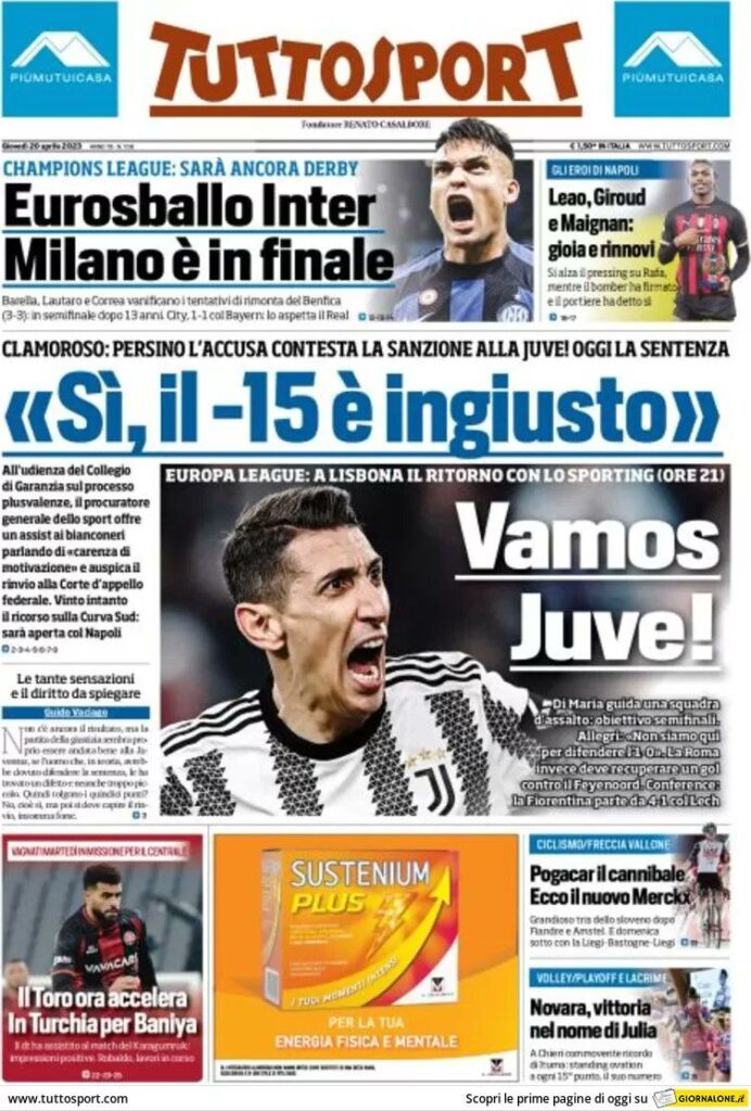 Le prime pagine dei principali quotidiani sportivi - 20 aprile 24 WhatsApp Image 2023 04 20 at 07.51.42