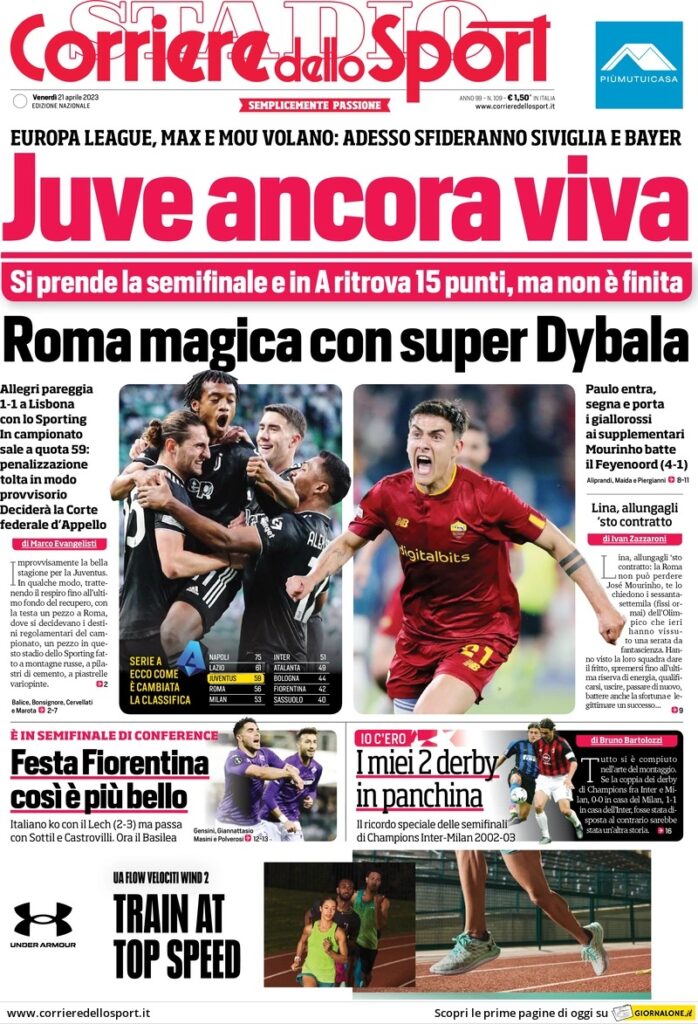 Le prime pagine dei principali quotidiani sportivi - 21 aprile 23 WhatsApp Image 2023 04 21 at 07.54.32