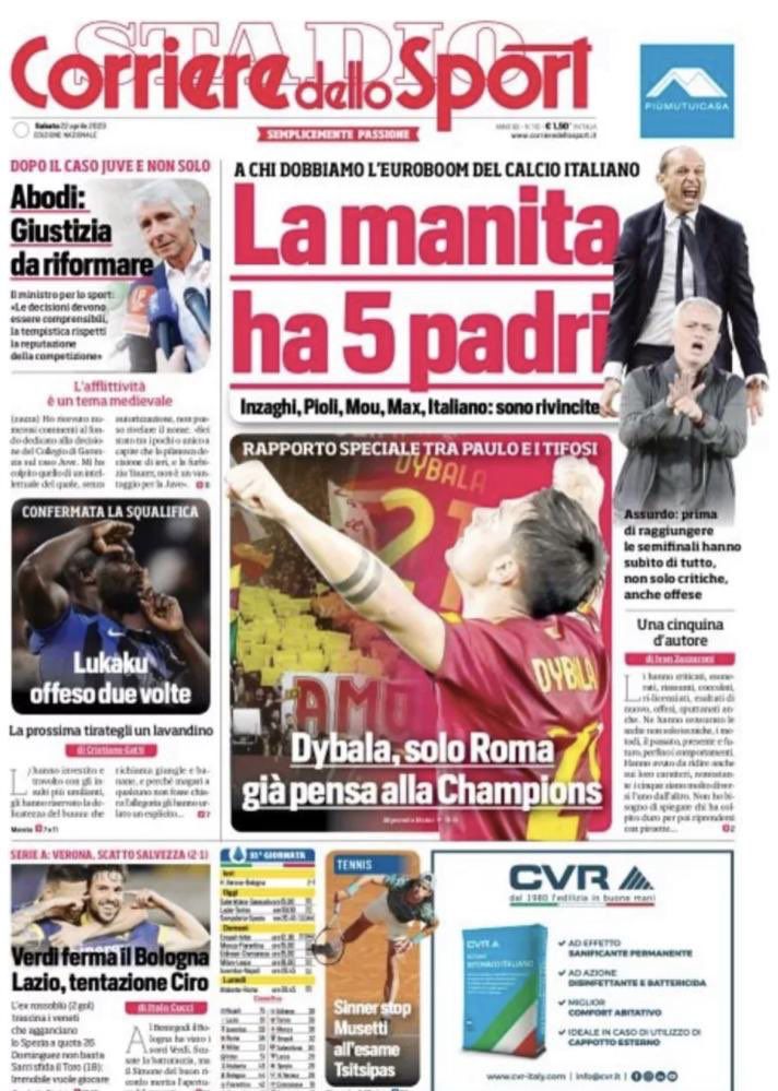 Le prime pagine dei principali quotidiani sportivi - 22 aprile 23 WhatsApp Image 2023 04 22 at 07.36.29 2