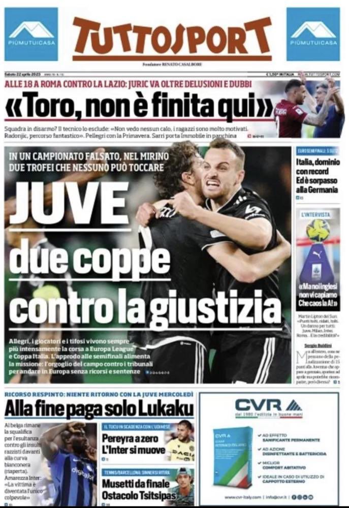 Le prime pagine dei principali quotidiani sportivi - 22 aprile 24 WhatsApp Image 2023 04 22 at 07.36.29