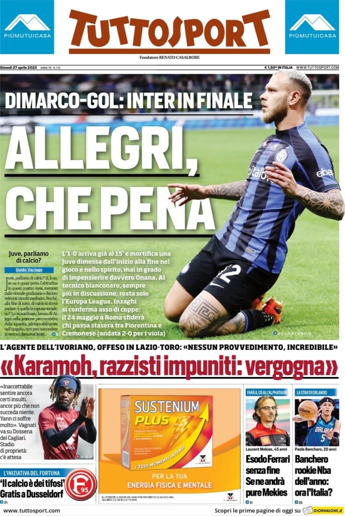 Le prime pagine dei principali quotidiani sportivi - 27 aprile 24 WhatsApp Image 2023 04 27 at 07.56.55