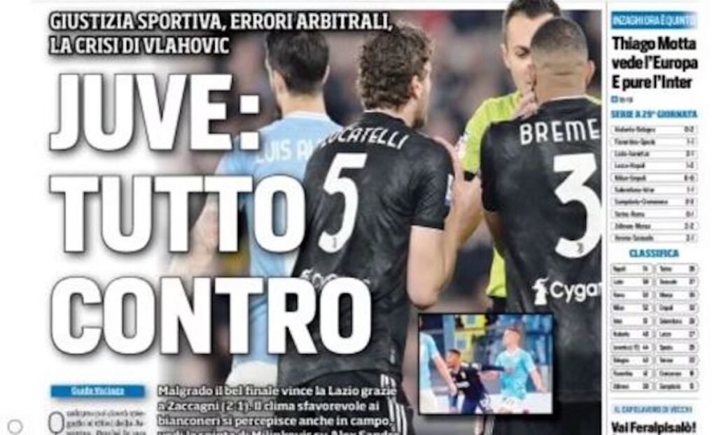 Tuttosport choc su Lazio-Juve: «Clima sfavorevole ai bianconeri, spinta clamorosa di Milinkovic» 1 tuttosport
