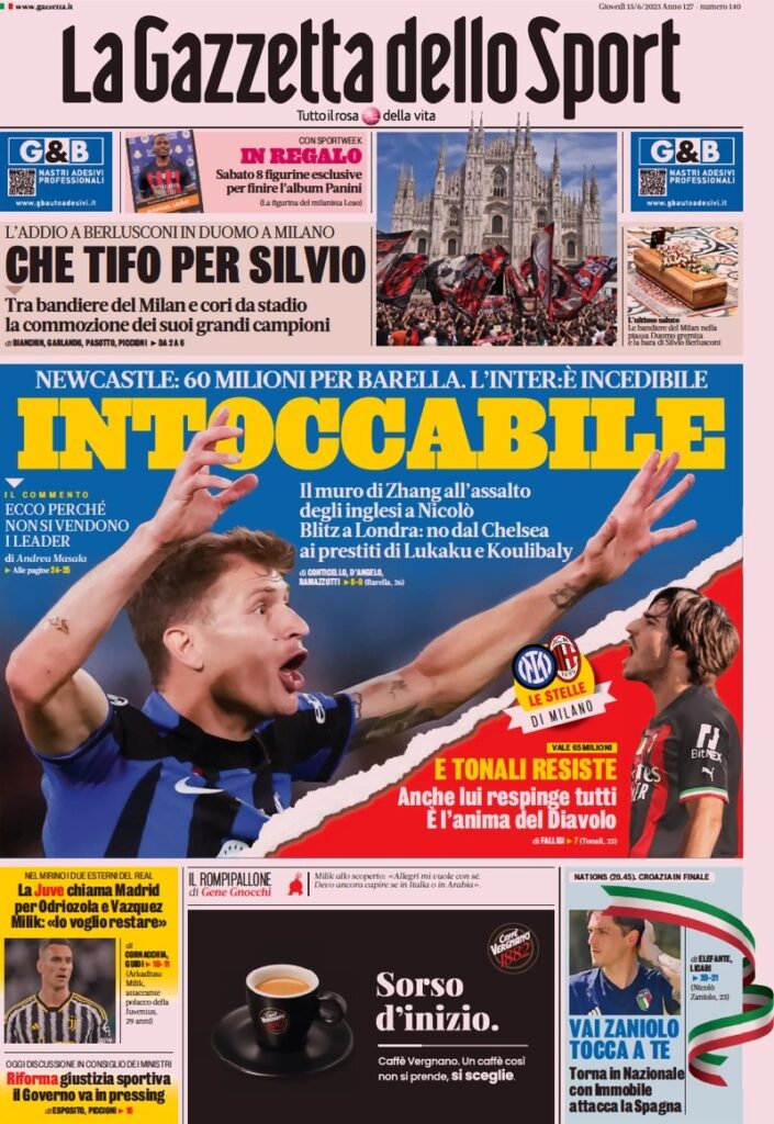 Le prime pagine dei principali quotidiani sportivi - 15 giugno 22 WhatsApp Image 2023 06 15 at 07.52.46