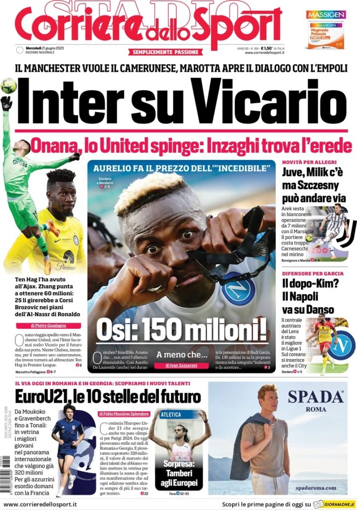 Le prime pagine dei principali quotidiani sportivi - 21 giugno 23 WhatsApp Image 2023 06 21 at 07.57.52