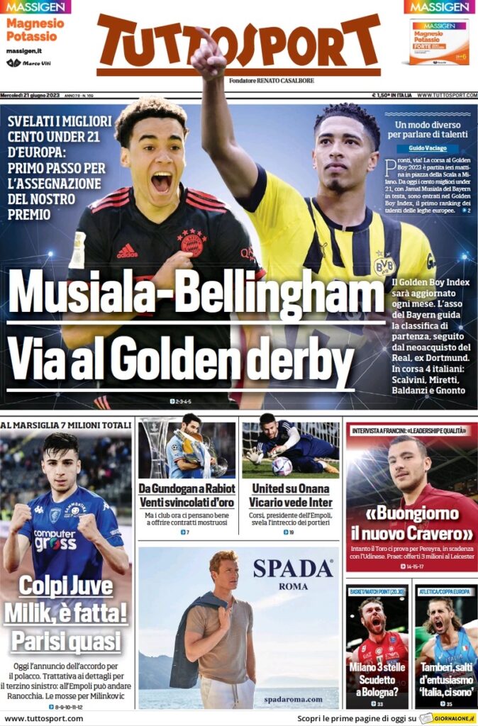 Le prime pagine dei principali quotidiani sportivi - 21 giugno 24 WhatsApp Image 2023 06 21 at 07.58.33