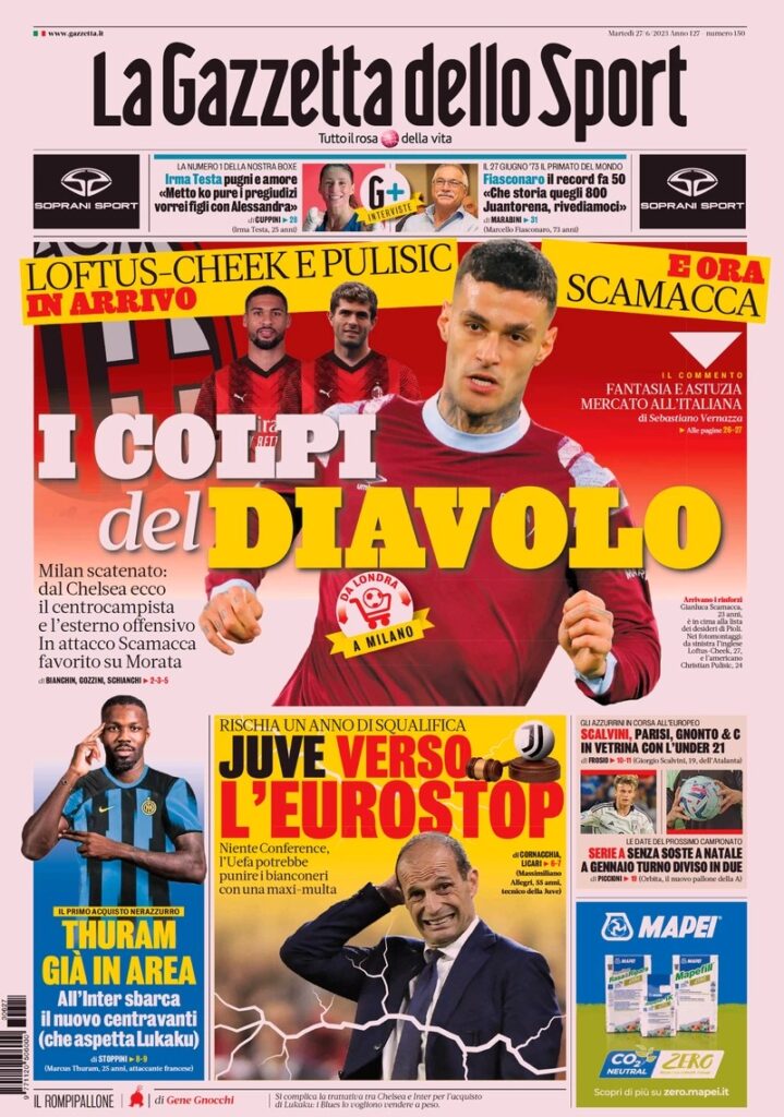 Le prime pagine dei principali quotidiani sportivi - 27 giugno 22 WhatsApp Image 2023 06 27 at 07.55.31