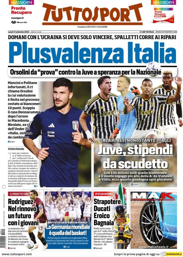 Le prime pagine dei principali quotidiani sportivi - 11 settembre 24 WhatsApp Image 2023 09 11 at 08.01.05