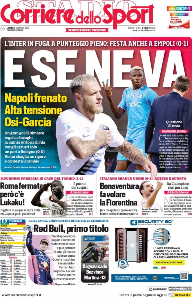 Le prime pagine dei principali quotidiani sportivi - 25 settembre 23 WhatsApp Image 2023 09 25 at 07.57.50