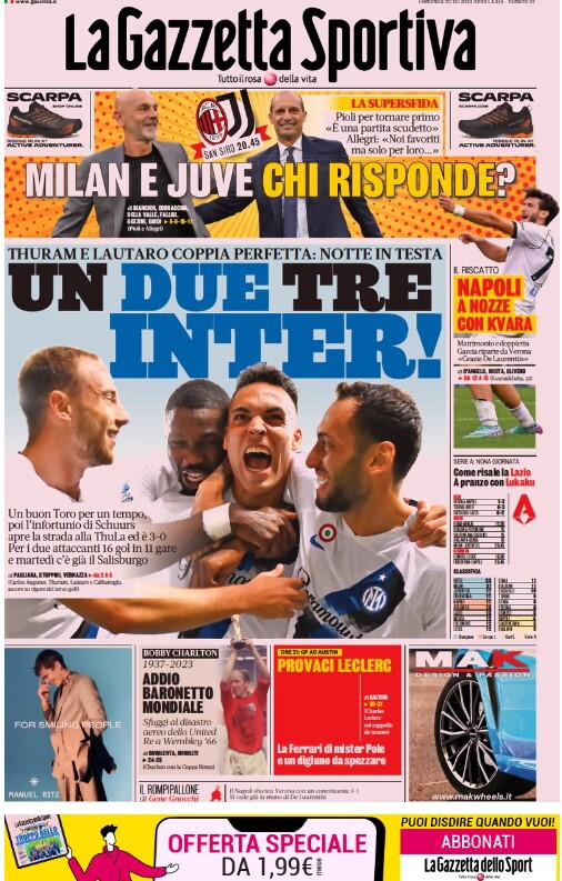 Le prime pagine dei principali quotidiani sportivi - 22 ottobre 24 F9BUs4yXAAAX uR