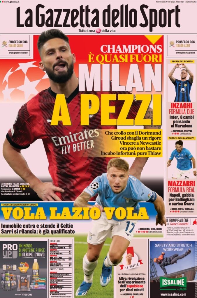 Le Prime Pagine Sportive Internazionali – 28 novembre