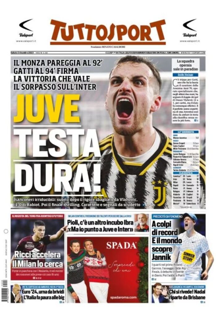 Le prime pagine dei principali quotidiani sportivi – 2 dicembre 24 7dbe8071 14e9 4fbd a68a 6ee8fa197598