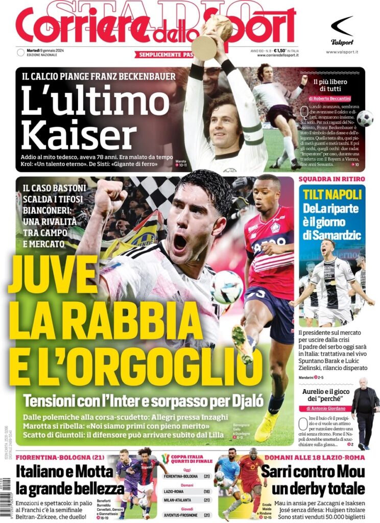Le prime pagine dei principali quotidiani sportivi – 9 gennaio 23 WhatsApp Image 2024 01 09 at 08.16.42