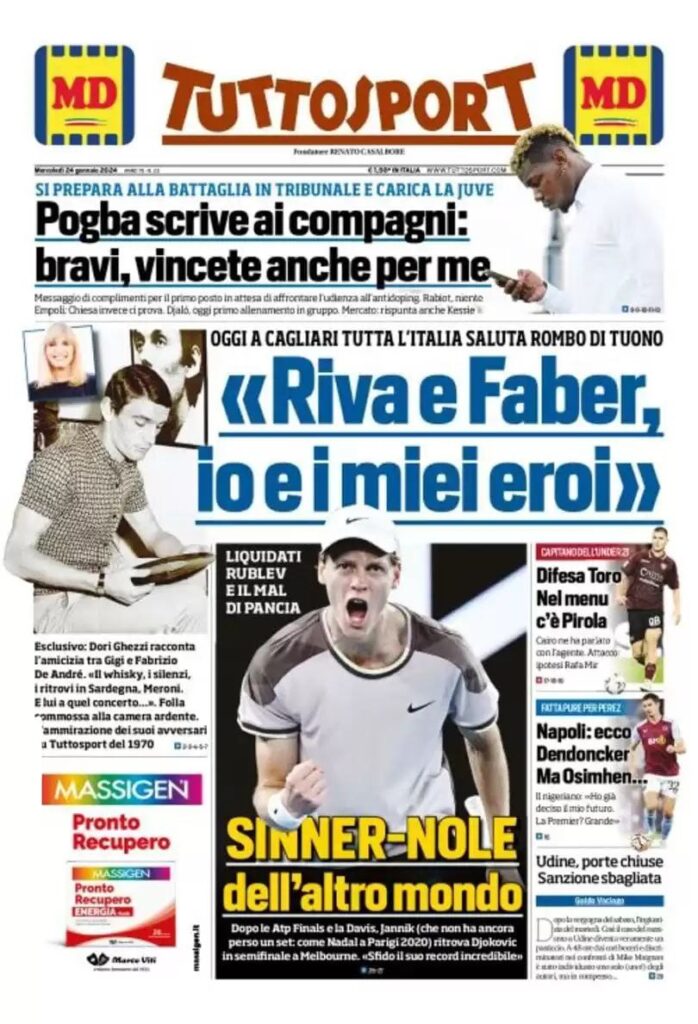 Le prime pagine dei principali quotidiani sportivi – 24 gennaio 24 photo 2024 01 24 02 49 53
