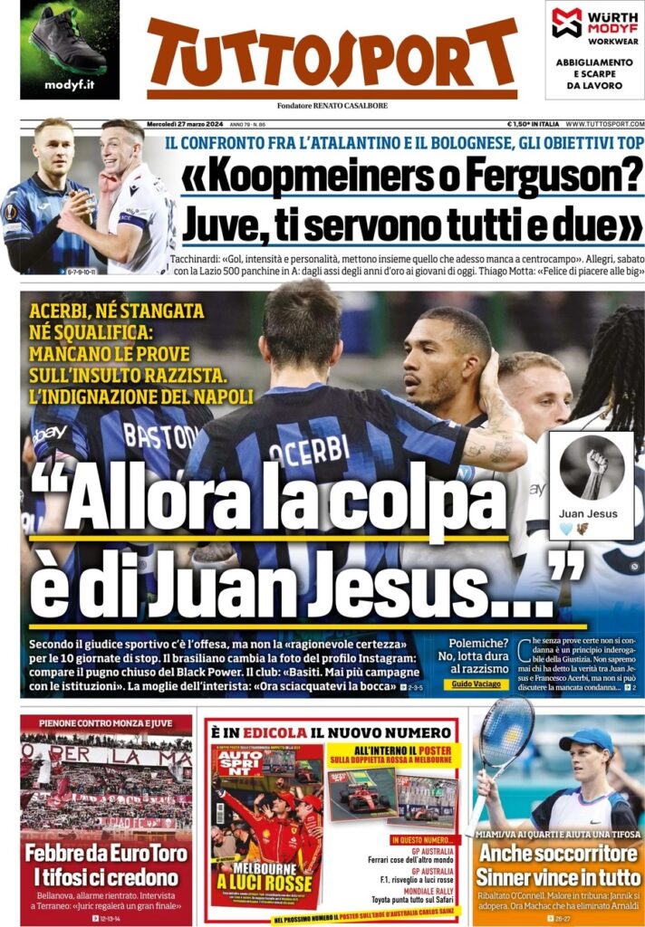 Le prime pagine dei principali quotidiani sportivi – 27 marzo 24 WhatsApp Image 2024 03 27 at 08.11.47