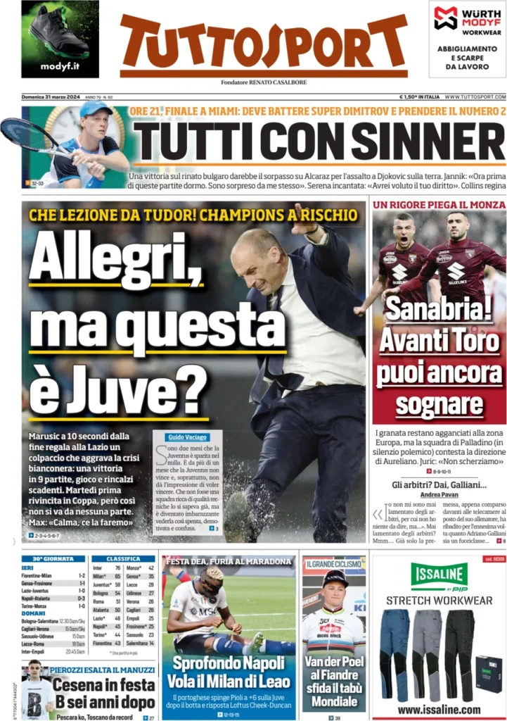 Le prime pagine dei principali quotidiani sportivi – 31 marzo 24 tuttosport 005808236