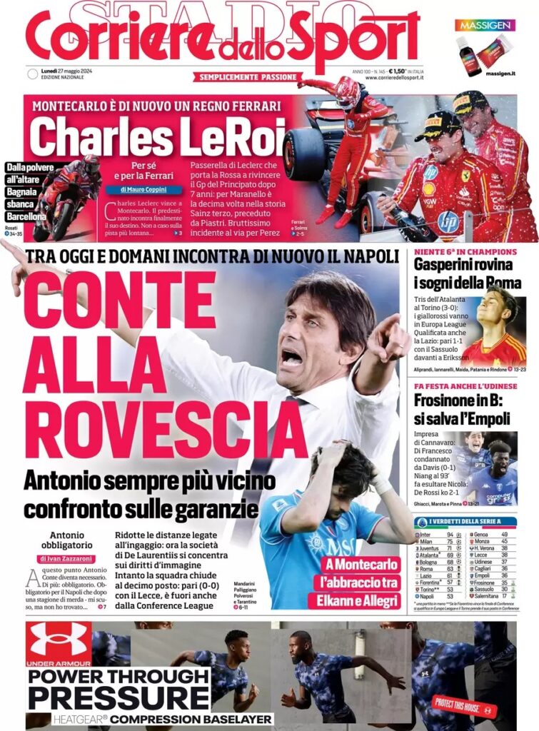 Le prime pagine dei principali quotidiani sportivi – 27 maggio 23 WhatsApp Image 2024 05 27 at 08.18.41