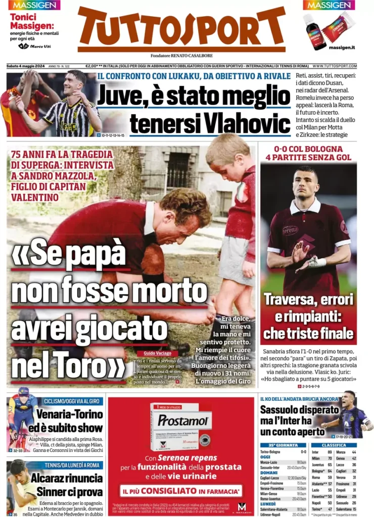 Le prime pagine dei principali quotidiani sportivi – 4 maggio 24 tuttosport 002634868