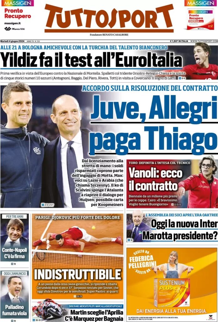 Le prime pagine dei principali quotidiani sportivi – 4 giugno 24 WhatsApp Image 2024 06 04 at 08.26.56