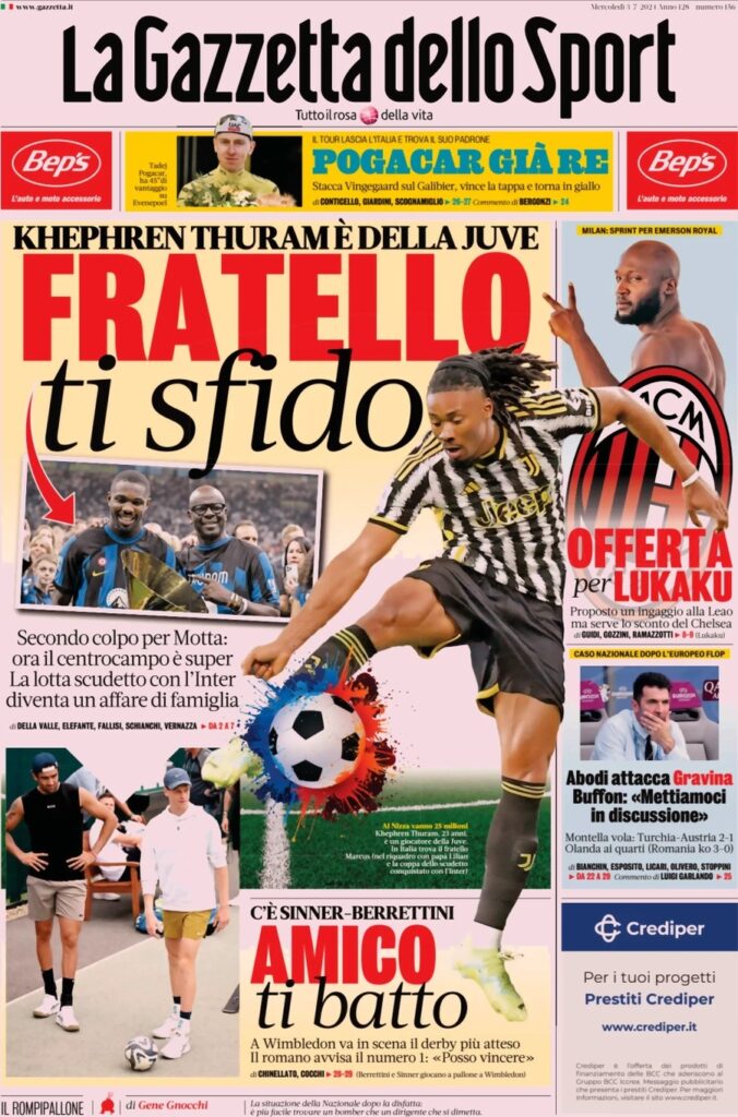 Le prime pagine dei principali quotidiani sportivi – 3 luglio 22 WhatsApp Image 2024 07 03 at 08.22.53