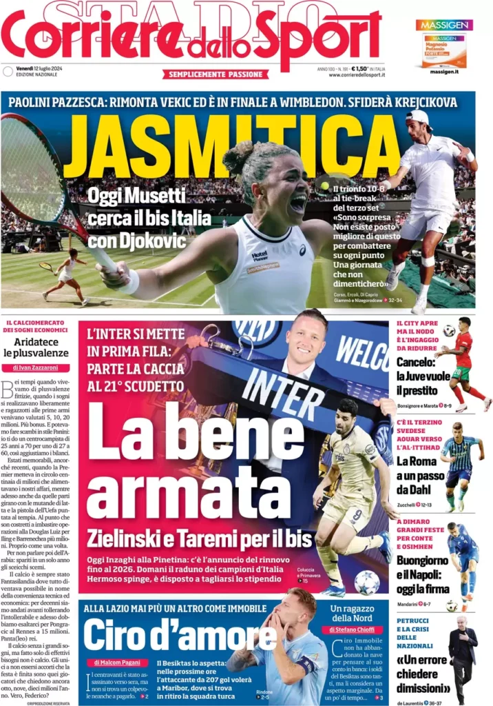Le prime pagine dei principali quotidiani sportivi – 12 luglio 23 corriere dello sport 021214970