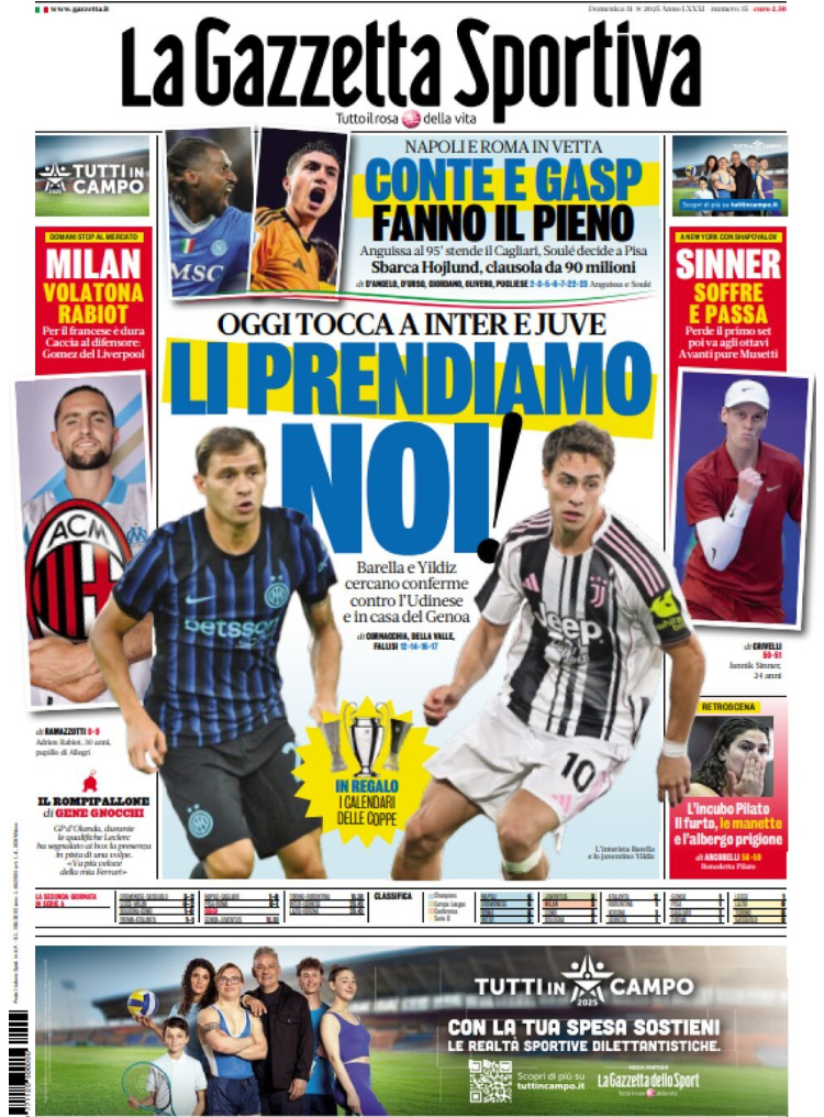 Le prime pagine sportive nazionali - 31 agosto 2025 22 IMG 9113